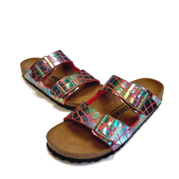 Birkenstock Arizona BS Sandals Womens Size 8 - 8.5 NARROW Gator Gleam Raspberry - Picture 6 of 10